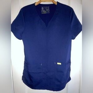 FIGS Navy Blue scrub top uniform v-neck short sleeve stretch pockets womens XS